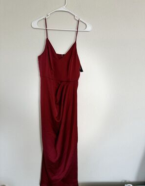 NWT Express Red Classic Satin Cami Slip Wrap Dress Formal Wedding Midi Feminine